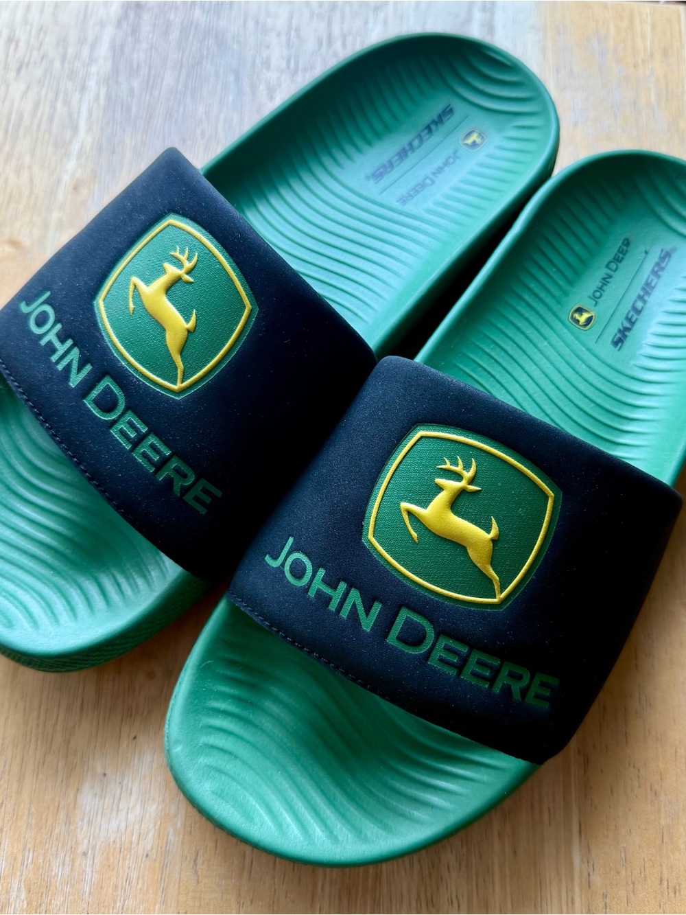 John Deere Skechers Black & Green Slide Sandals